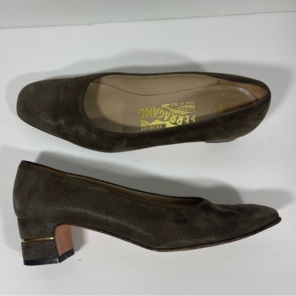 Salvatore Ferragamo Brown Suede Pump Women's Block Heel 6.5 - Picture 9 of 12